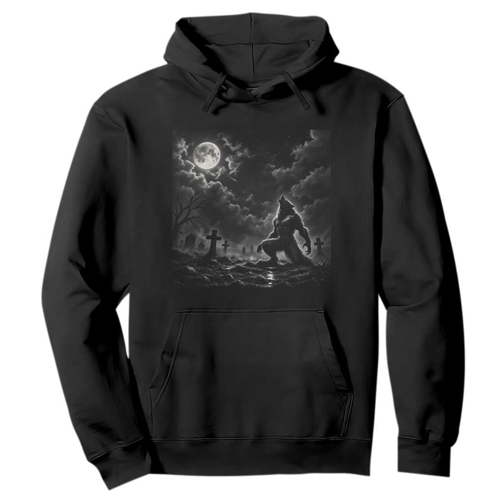 Vintage Howling Werewolf Full Moon Hoodie Gothic Horror Spooky Graveyard Halloween Concept