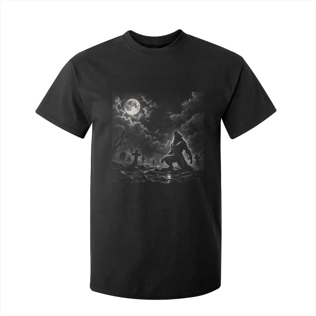 Vintage Howling Werewolf Full Moon T Shirt For Kid Gothic Horror Spooky Graveyard Halloween Concept
