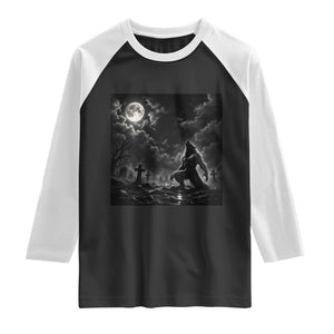 Vintage Howling Werewolf Full Moon Raglan Shirt Gothic Horror Spooky Graveyard Halloween Concept