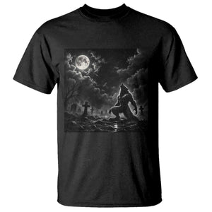 Vintage Howling Werewolf Full Moon T Shirt Gothic Horror Spooky Graveyard Halloween Concept