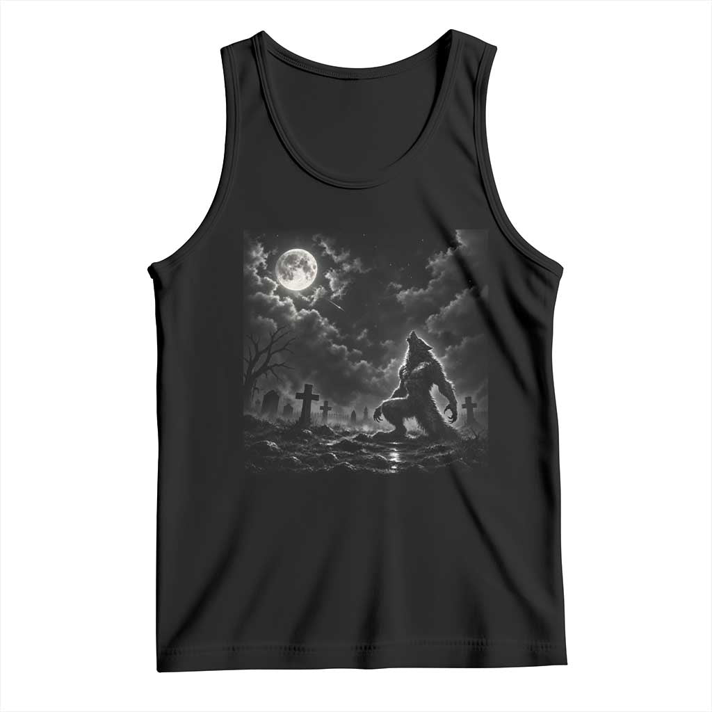 Vintage Howling Werewolf Full Moon Tank Top Gothic Horror Spooky Graveyard Halloween Concept