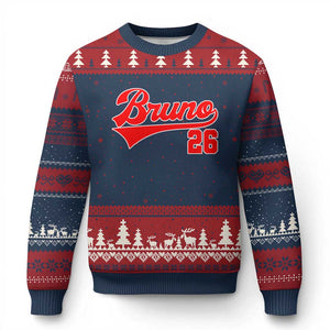Vintage Bruno Name Classic Gifts Ugly Christmas Sweater Retro Script Athletic Number Aesthetic