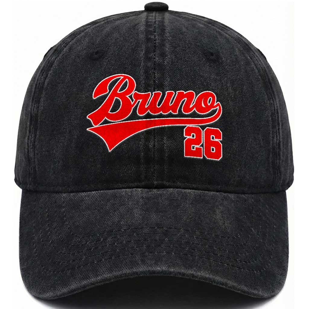 Vintage Bruno Name Classic Gifts Washed Cotton Baseball Cap Retro Script Athletic Number Aesthetic