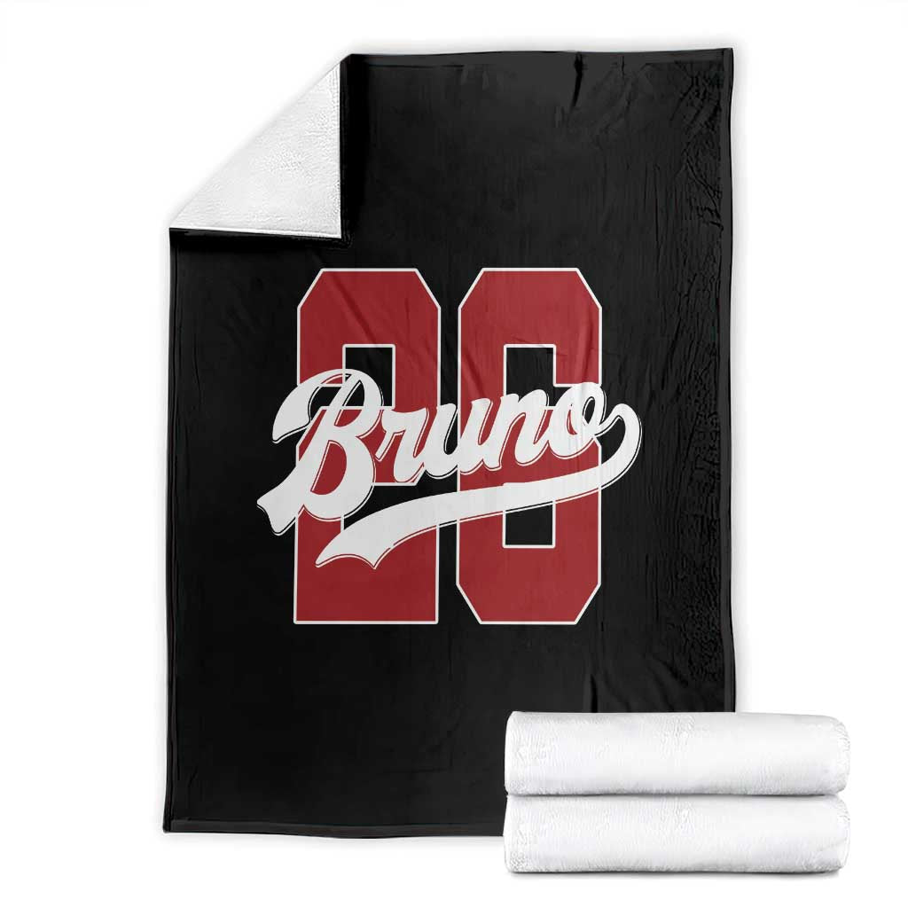 Retro Bruno Baseball Script Throw Blanket Vintage Athletic Varsity Number Graphic