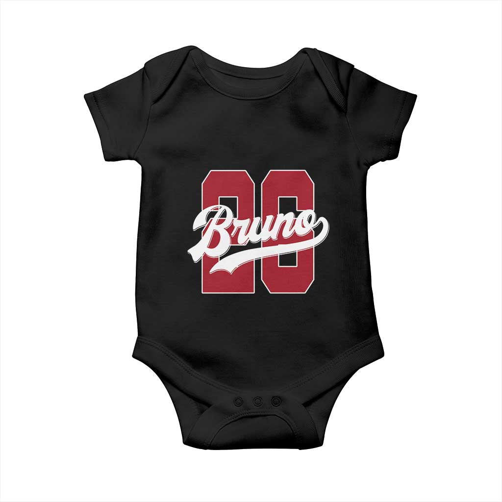Retro Bruno Baseball Script Baby Onesie Vintage Athletic Varsity Number Graphic
