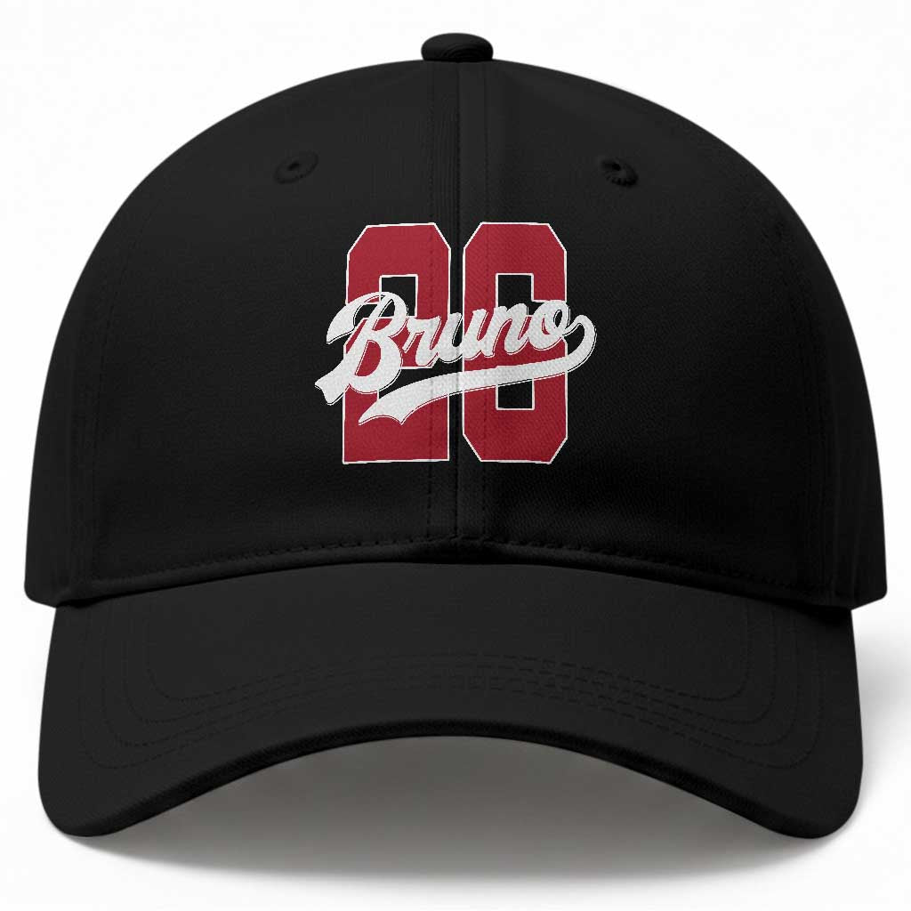 Retro Bruno Baseball Script Baseball Cap Vintage Athletic Varsity Number Graphic