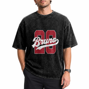 Retro Bruno Baseball Script Washed Cotton T-Shirt Vintage Athletic Varsity Number Graphic