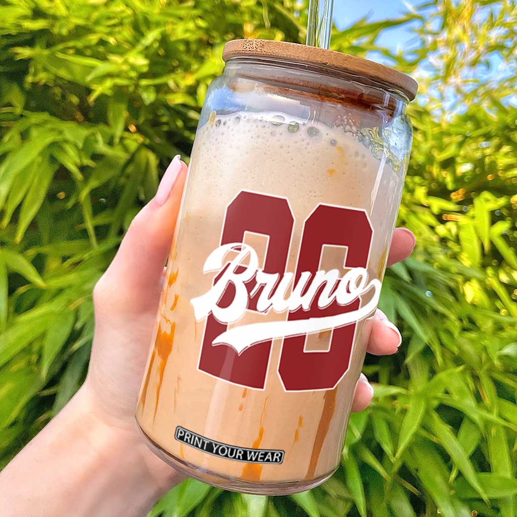 Retro Bruno Baseball Script Glass Can Vintage Athletic Varsity Number Graphic