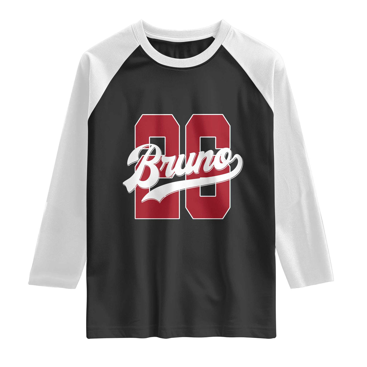 Retro Bruno Baseball Script Raglan Shirt Vintage Athletic Varsity Number Graphic