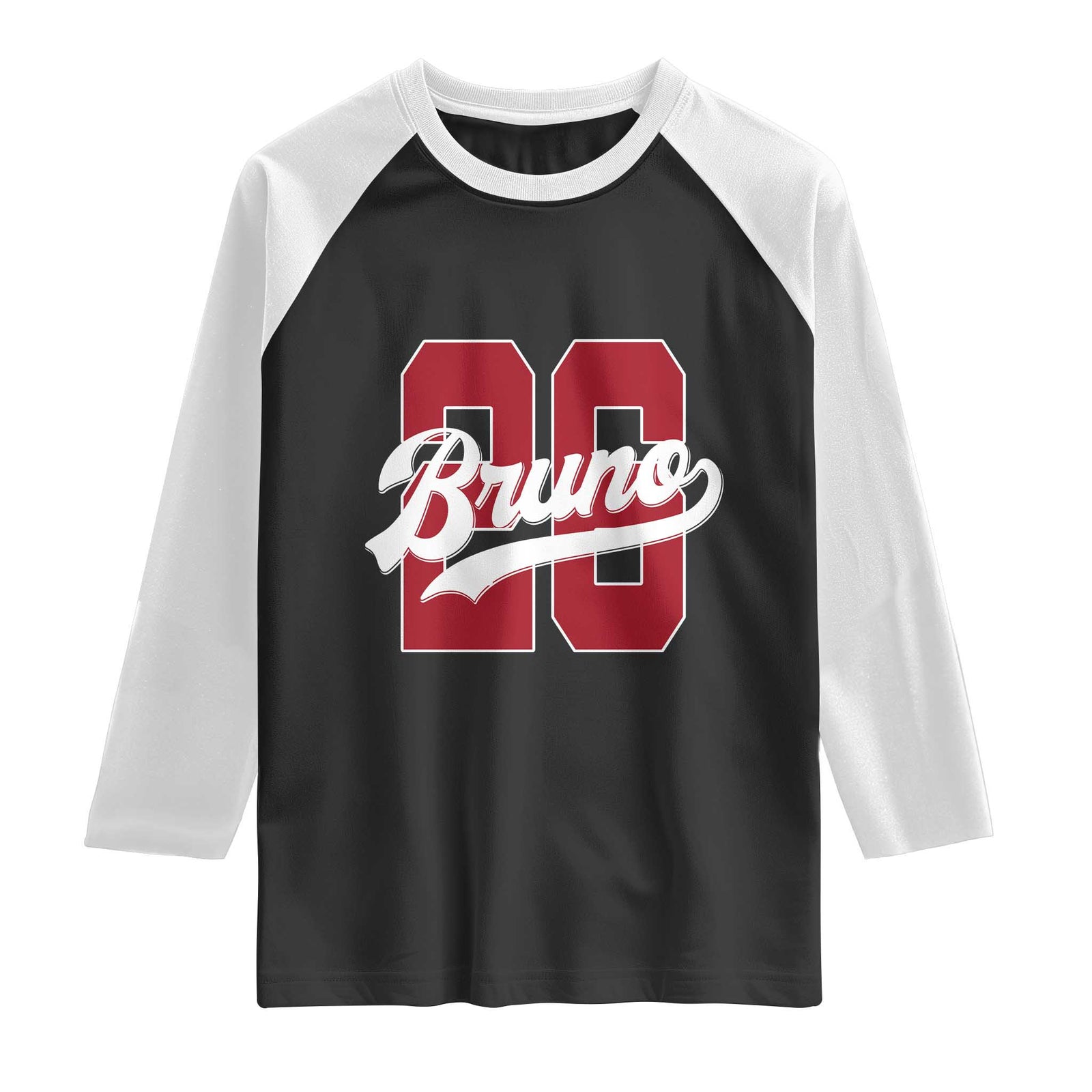 Retro Bruno Baseball Script Raglan Shirt Vintage Athletic Varsity Number Graphic