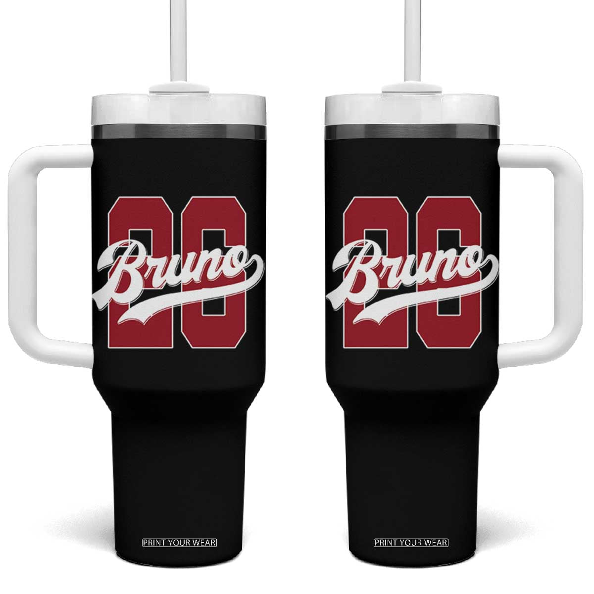 Retro Bruno Baseball Script Tumbler With Handle Vintage Athletic Varsity Number Graphic