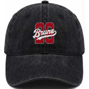 Retro Bruno Baseball Script Washed Cotton Baseball Cap Vintage Athletic Varsity Number Graphic
