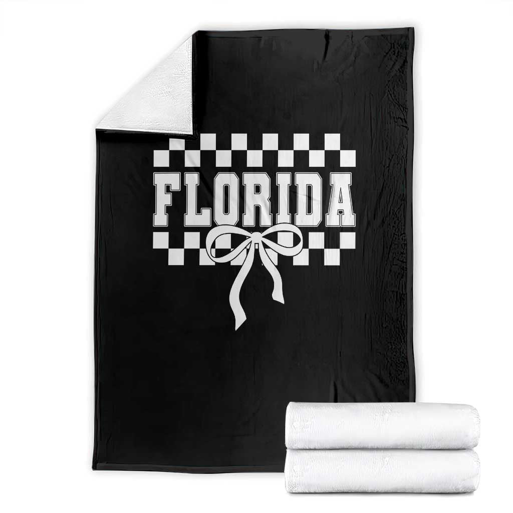 Florida Game Day Checkerboard Bow Coquette Throw Blanket Retro State Pride Aesthetic