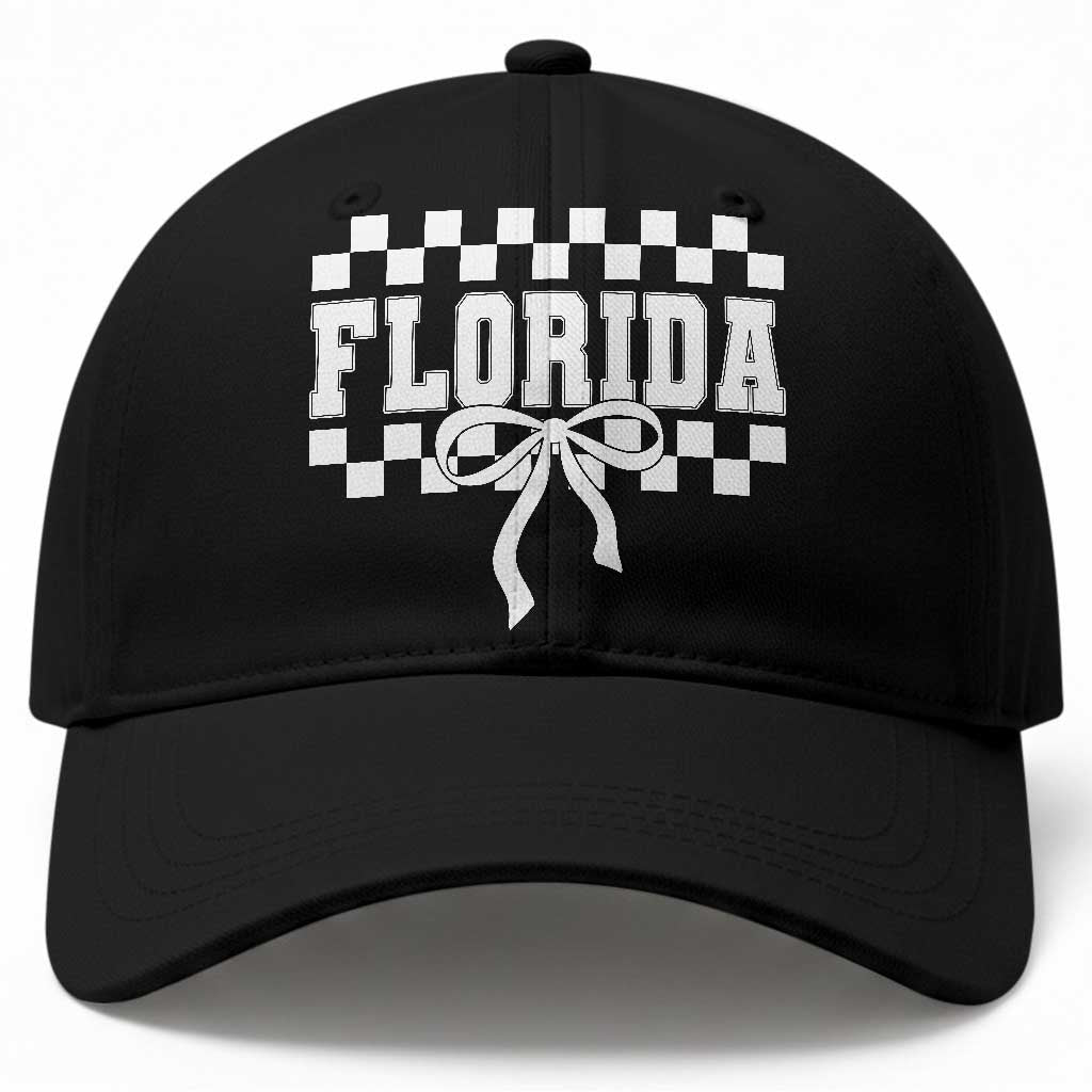 Florida Game Day Checkerboard Bow Coquette Baseball Cap Retro State Pride Aesthetic