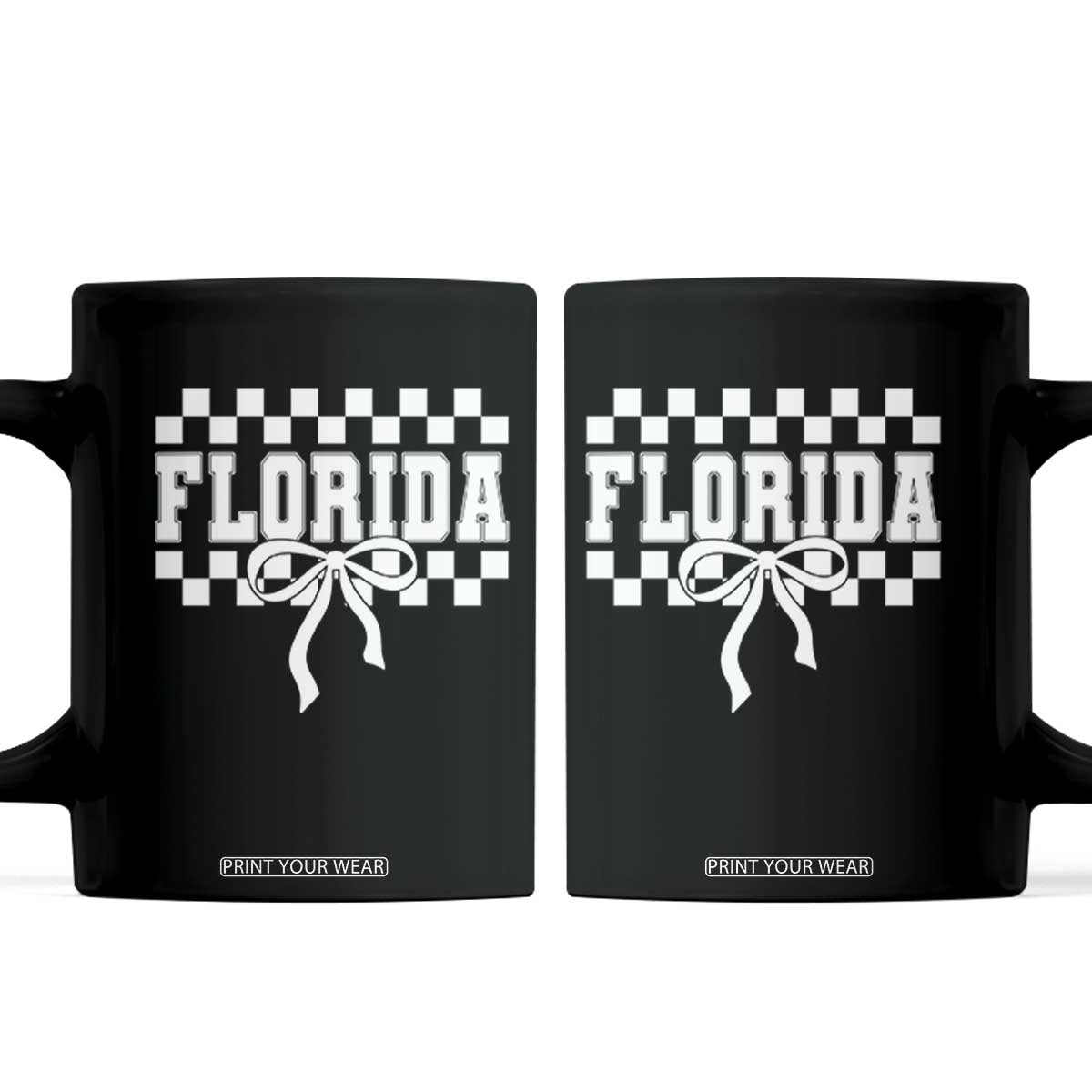 Florida Game Day Checkerboard Bow Coquette Coffee Mug Retro State Pride Aesthetic