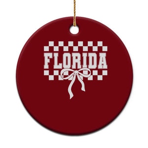 Florida Game Day Checkerboard Bow Coquette Ceramic Ornament Retro State Pride Aesthetic