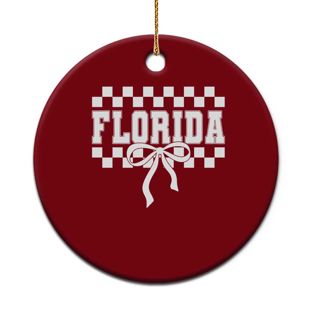 Florida Game Day Checkerboard Bow Coquette Ceramic Ornament Retro State Pride Aesthetic