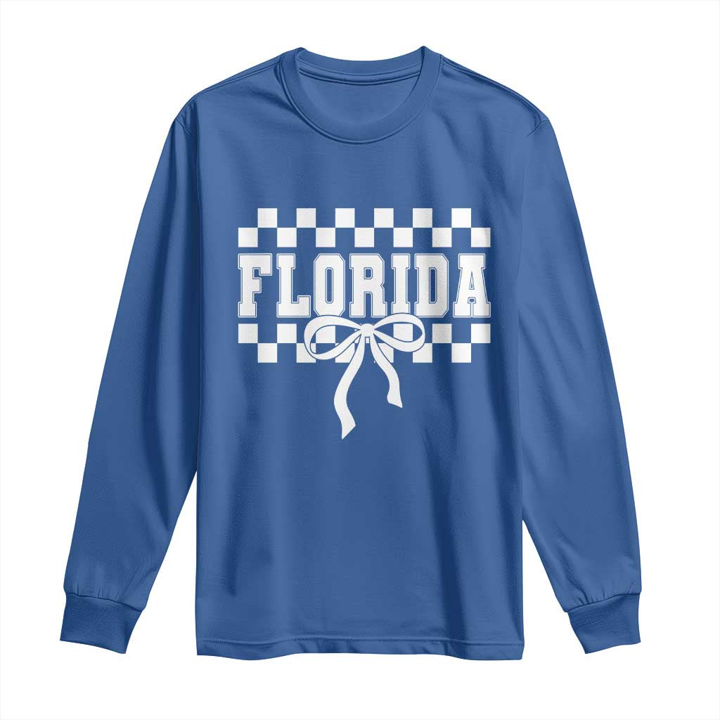 Florida Game Day Checkerboard Bow Coquette Long Sleeve Shirt Retro State Pride Aesthetic
