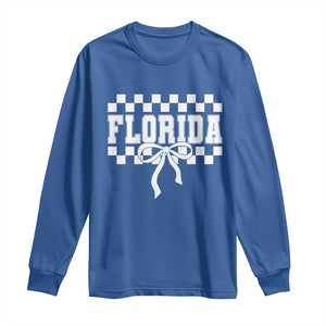 Florida Game Day Checkerboard Bow Coquette Long Sleeve Shirt Retro State Pride Aesthetic