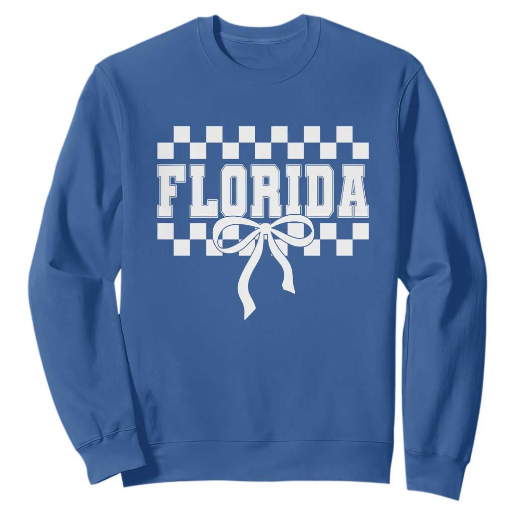 Florida Game Day Checkerboard Bow Coquette Sweatshirt Retro State Pride Aesthetic