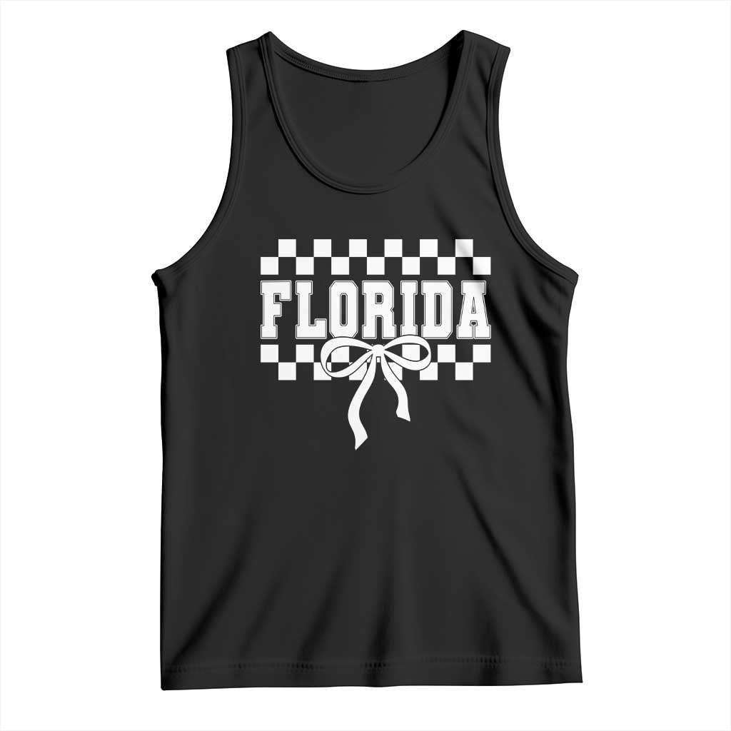 Florida Game Day Checkerboard Bow Coquette Tank Top Retro State Pride Aesthetic