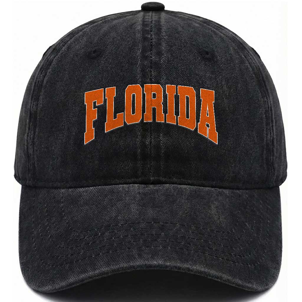 Florida Orange Varsity Game Day Washed Cotton Baseball Cap Retro Southern Stadium Fan Aesthetic