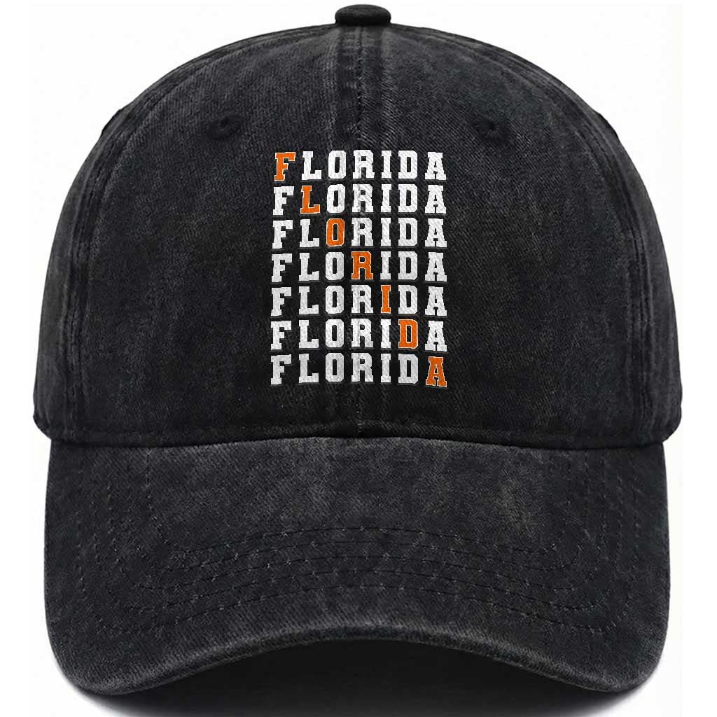 Florida Game Day Washed Cotton Baseball Cap Retro State Pride Aesthetic