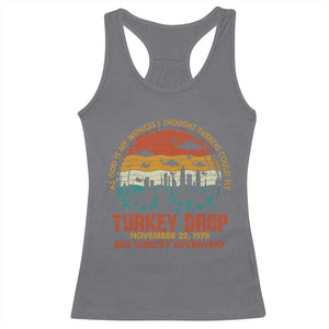 WKRP Turkey Drop Racerback Tank Top Funny Thanksgiving Day First Annual WKRP TS10 Charcoal Print Your Wear