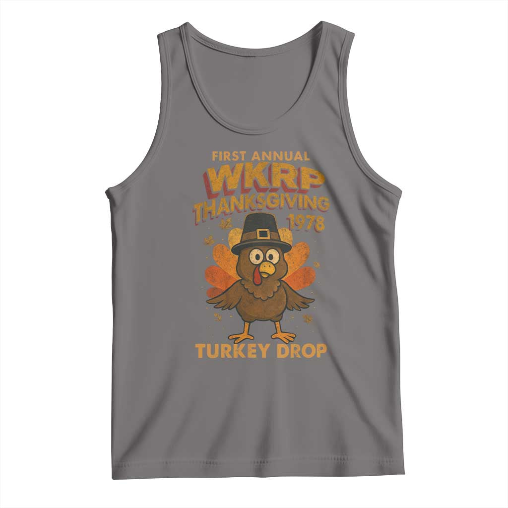 First Annual WKRP Tank Top Funny Thanksgiving Day WKRP Turkey Drop TS10 Deep Heather Print Your Wear