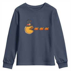 Thanksgiving Video Game Youth Sweatshirt Pumpkin Pie Eating Turkey Gamer Patch Day TS10 Navy Print Your Wear
