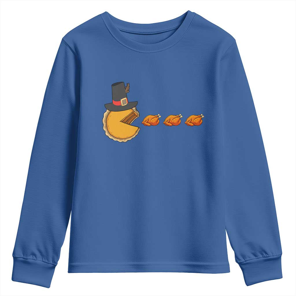 Thanksgiving Video Game Youth Sweatshirt Pumpkin Pie Eating Turkey Gamer Patch Day TS10 Royal Blue Print Your Wear