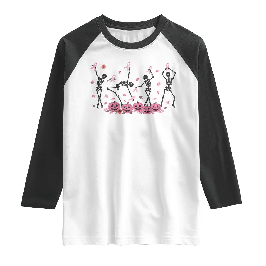 Dancing Skeletons Breast Cancer Raglan Shirt Skeleton Pink Ribbon Halloween TS10 White Black Print Your Wear