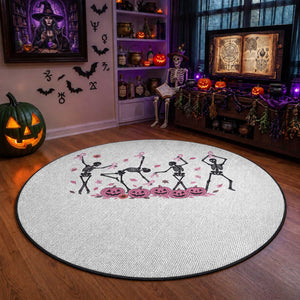 Dancing Skeletons Breast Cancer Round Rug Skeleton Pink Ribbon Halloween