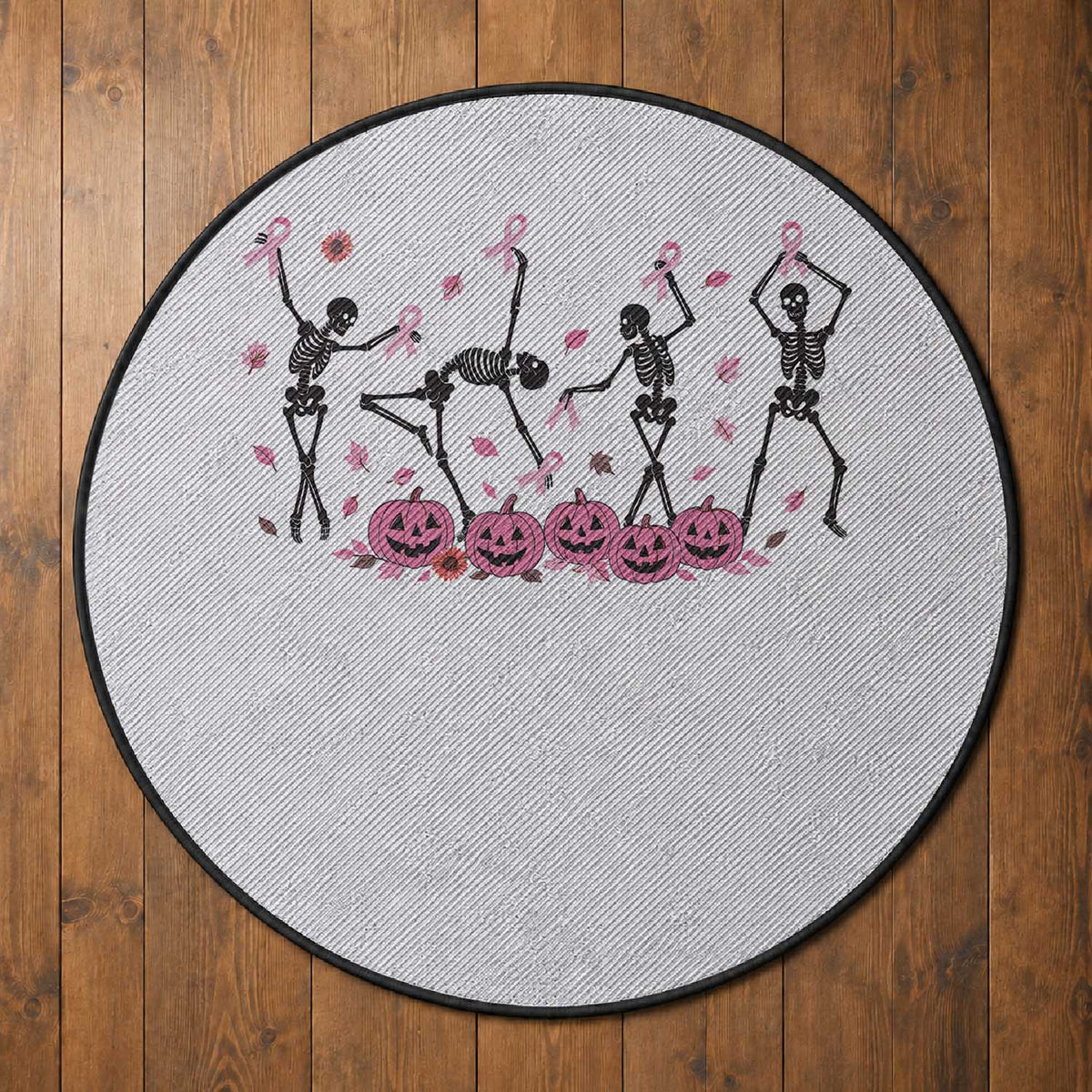 Dancing Skeletons Breast Cancer Round Rug Skeleton Pink Ribbon Halloween