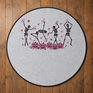 Dancing Skeletons Breast Cancer Round Rug Skeleton Pink Ribbon Halloween