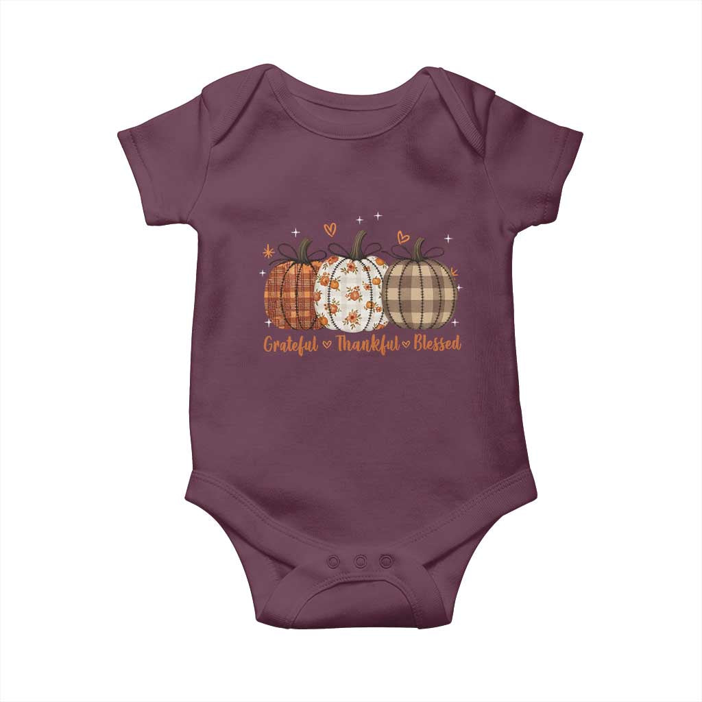Grateful Thankful Blessed Pumpkin Baby Onesie Hello Thanksgiving Cozy Fall Autumn Rustic TS10 Maroon Print Your Wear