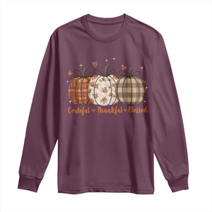Grateful Thankful Blessed Pumpkin Long Sleeve Shirt Hello Thanksgiving Cozy Fall Autumn Rustic TS10 Maroon Print Your Wear