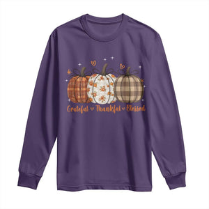 Grateful Thankful Blessed Pumpkin Long Sleeve Shirt Hello Thanksgiving Cozy Fall Autumn Rustic TS10 Purple Print Your Wear