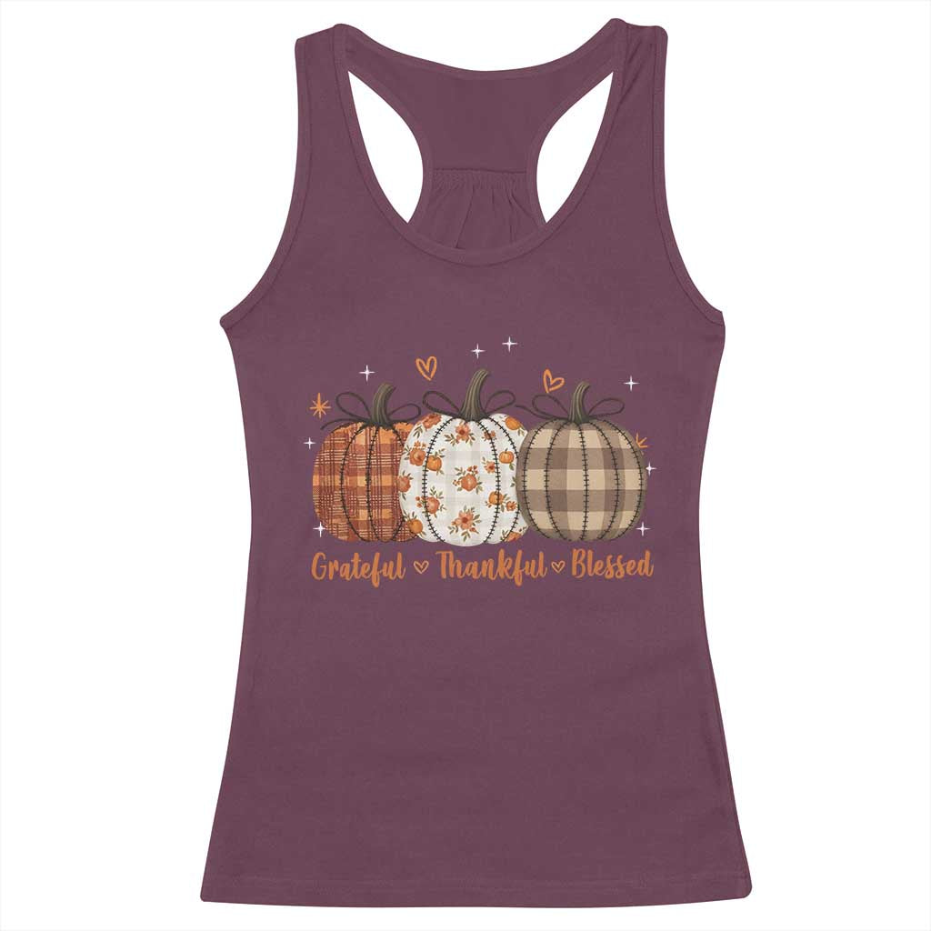 Grateful Thankful Blessed Pumpkin Racerback Tank Top Hello Thanksgiving Cozy Fall Autumn Rustic TS10 Maroon Print Your Wear
