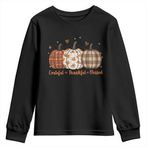 Grateful Thankful Blessed Pumpkin Youth Sweatshirt Hello Thanksgiving Cozy Fall Autumn Rustic TS10 Black Print Your Wear