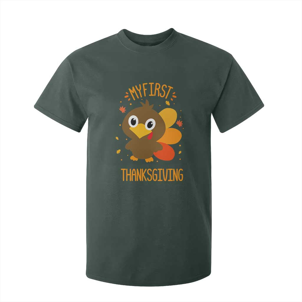 My First Thanksgiving T Shirt For Kid Funny Thanksgiving Turkey TS10 Dark Forest Green Print Your Wear