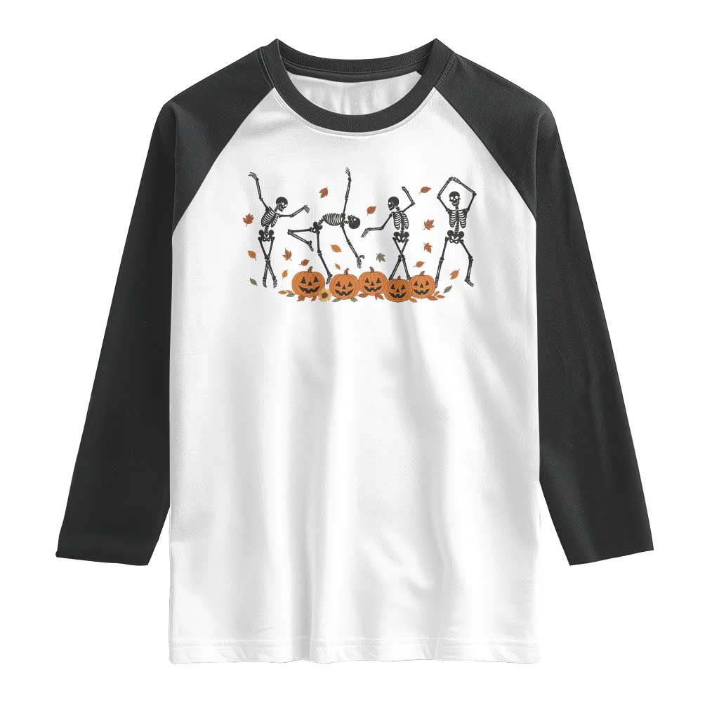 Dancing Skeleton Raglan Shirt Retro Halloween Party Pumpkin Fall Season TS10 White Black Print Your Wear