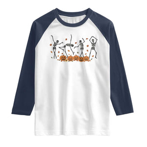 Dancing Skeleton Raglan Shirt Retro Halloween Party Pumpkin Fall Season TS10 White Navy Print Your Wear