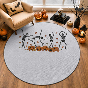 Dancing Skeleton Round Rug Retro Halloween Party Pumpkin Fall Season