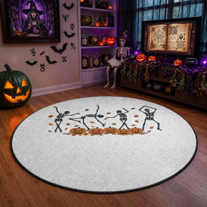 Dancing Skeleton Round Rug Retro Halloween Party Pumpkin Fall Season