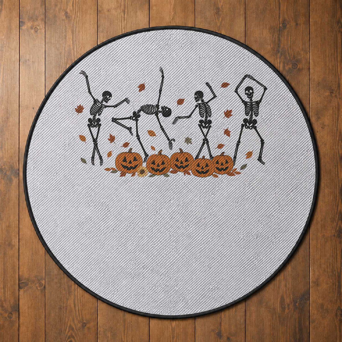 Dancing Skeleton Round Rug Retro Halloween Party Pumpkin Fall Season