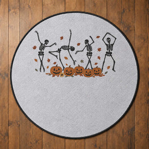 Dancing Skeleton Round Rug Retro Halloween Party Pumpkin Fall Season