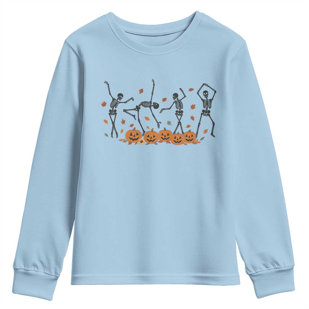 Dancing Skeleton Youth Sweatshirt Retro Halloween Party Pumpkin Fall Season TS10 Light Blue Print Your Wear