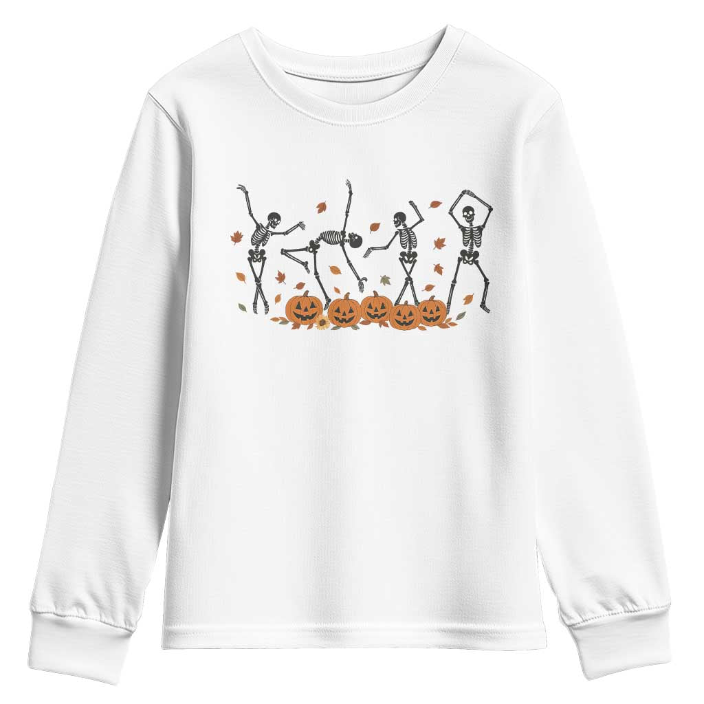 Dancing Skeleton Youth Sweatshirt Retro Halloween Party Pumpkin Fall Season TS10 White Print Your Wear