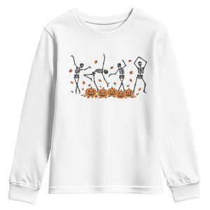 Dancing Skeleton Youth Sweatshirt Retro Halloween Party Pumpkin Fall Season TS10 White Print Your Wear